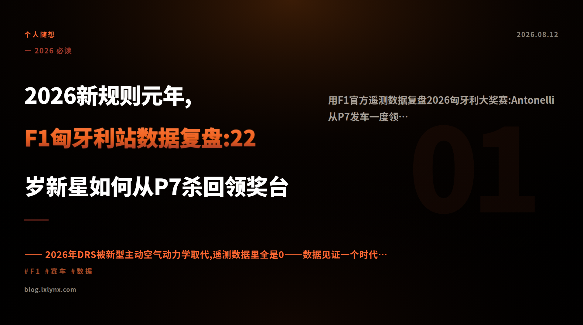 2026新规则元年,F1匈牙利站数据复盘:22岁新星如何从P7杀回领奖台