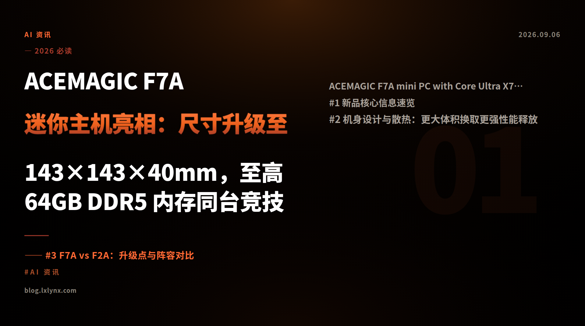 ACEMAGIC F7A 迷你主机亮相：尺寸升级至 143×143×40mm，至高 64GB DDR5 内存同台竞技