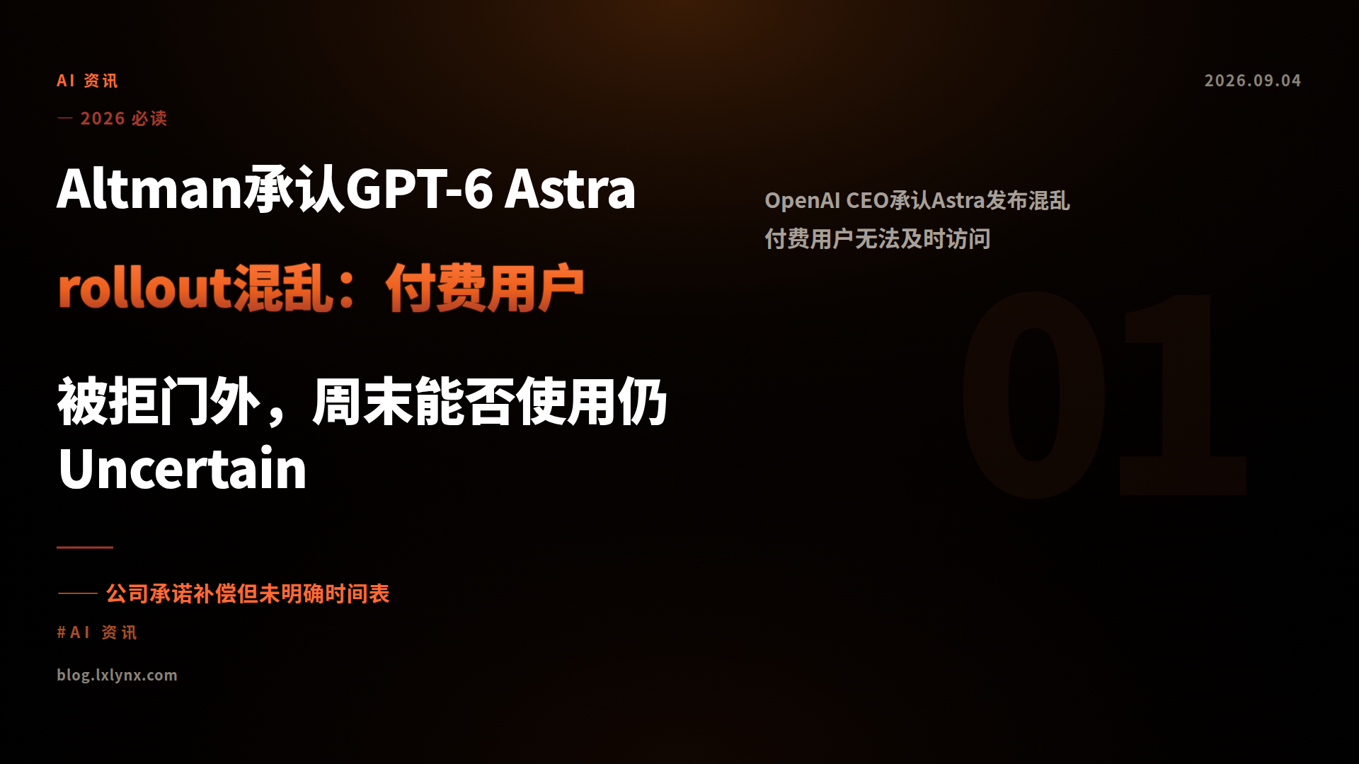 Altman承认GPT-6 Astra rollout混乱：付费用户被拒门外，周末能否使用仍Uncertain
