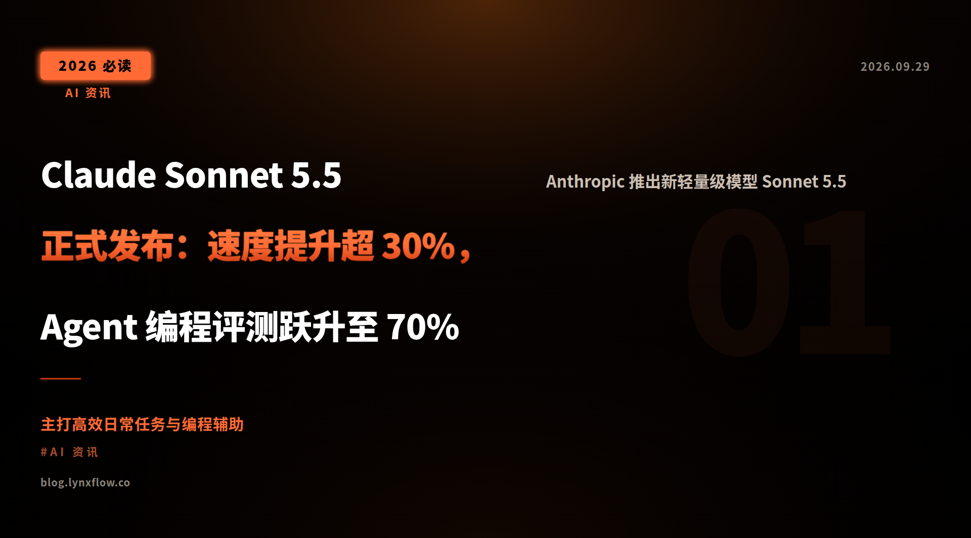 Featured image of post Claude Sonnet 5.5 正式发布：速度提升超 30%，Agent 编程评测跃升至 70%
