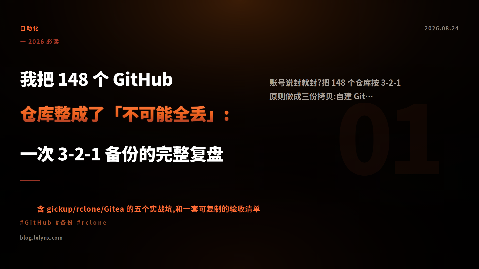 我把 148 个 GitHub 仓库整成了「不可能全丢」:一次 3-2-1 备份的完整复盘