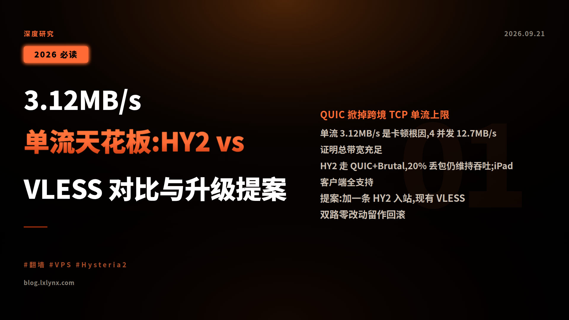 3.12MB/s 的单流天花板:HY2 vs VLESS 全维度对比与自建节点升级提案
