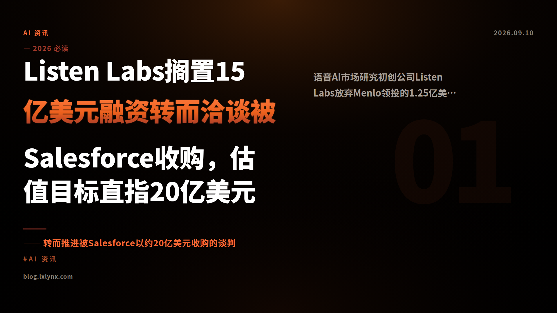 Listen Labs搁置15亿美元融资转而洽谈被Salesforce收购，估值目标直指20亿美元