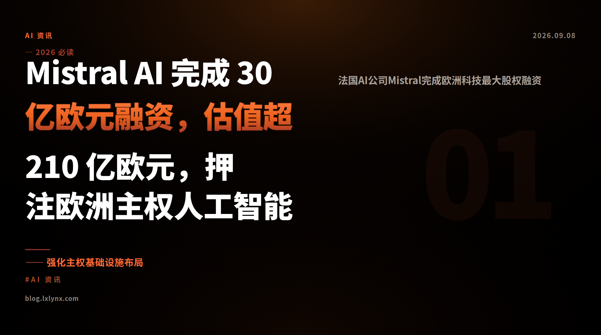 Mistral AI 完成 30 亿欧元融资，估值超 210 亿欧元，押注欧洲主权人工智能