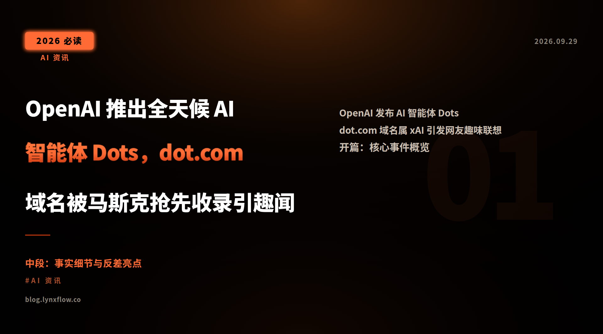 Featured image of post OpenAI 推出全天候 AI 智能体 Dots，dot.com 域名被马斯克抢先收录引趣闻