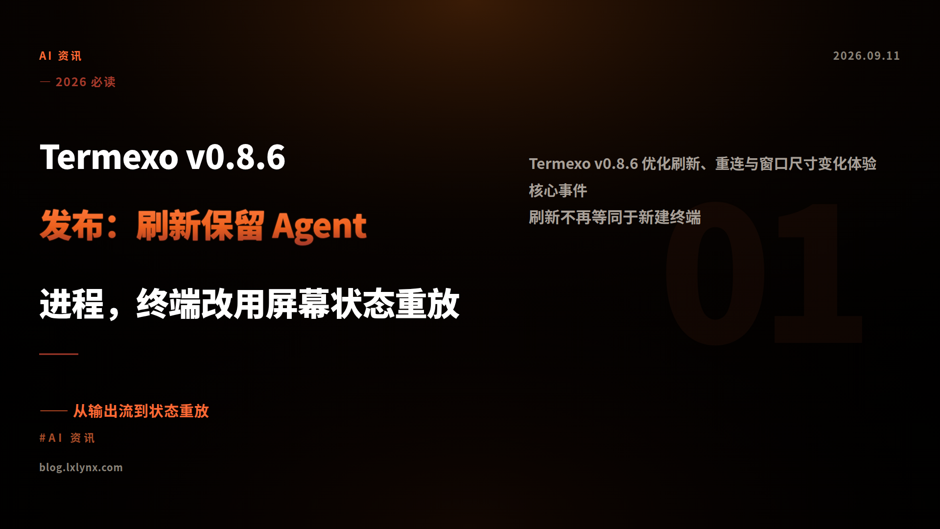 Termexo v0.8.6 发布：刷新保留 Agent 进程，终端改用屏幕状态重放