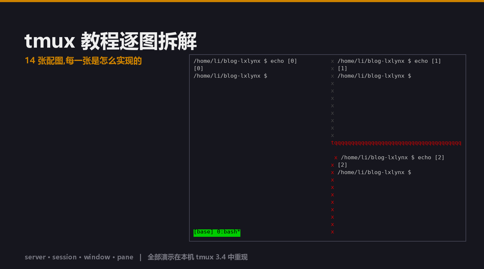 逐图拆解：一篇经典 tmux 教程里的 14 张图，每张都是怎么实现的