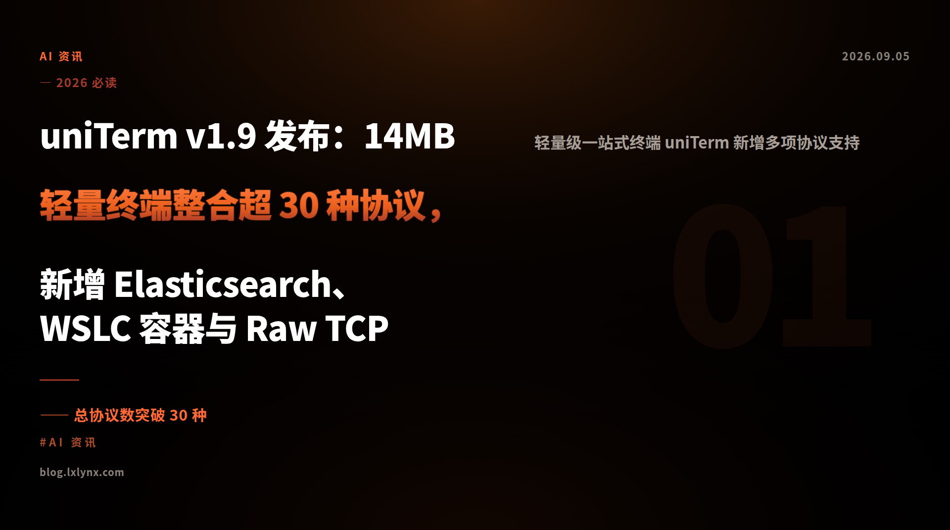 uniTerm v1.9 发布：14MB 轻量终端整合超 30 种协议，新增 Elasticsearch、WSLC 容器与 Raw TCP