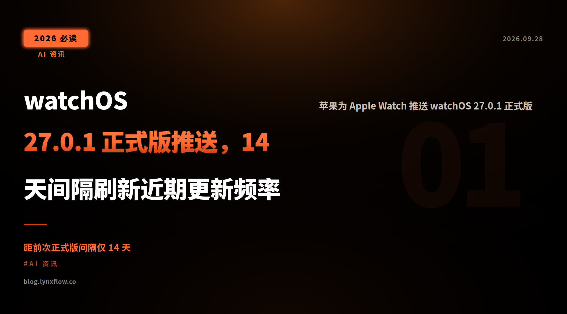 Featured image of post watchOS 27.0.1 正式版推送，14 天间隔刷新近期更新频率